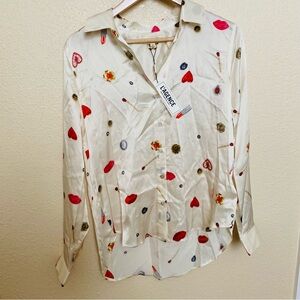 L'AGENCE Cream Makeup Printed Silk Blouse
